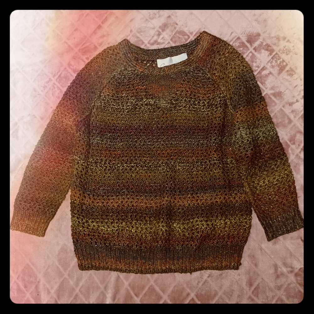 Curio NY Striped Earthtones Open Knit Sweater